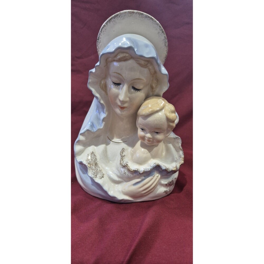 VTG Virgin Mary & Baby Jesus Planter Madonna Mother Child Gold Gilded Lego Japan